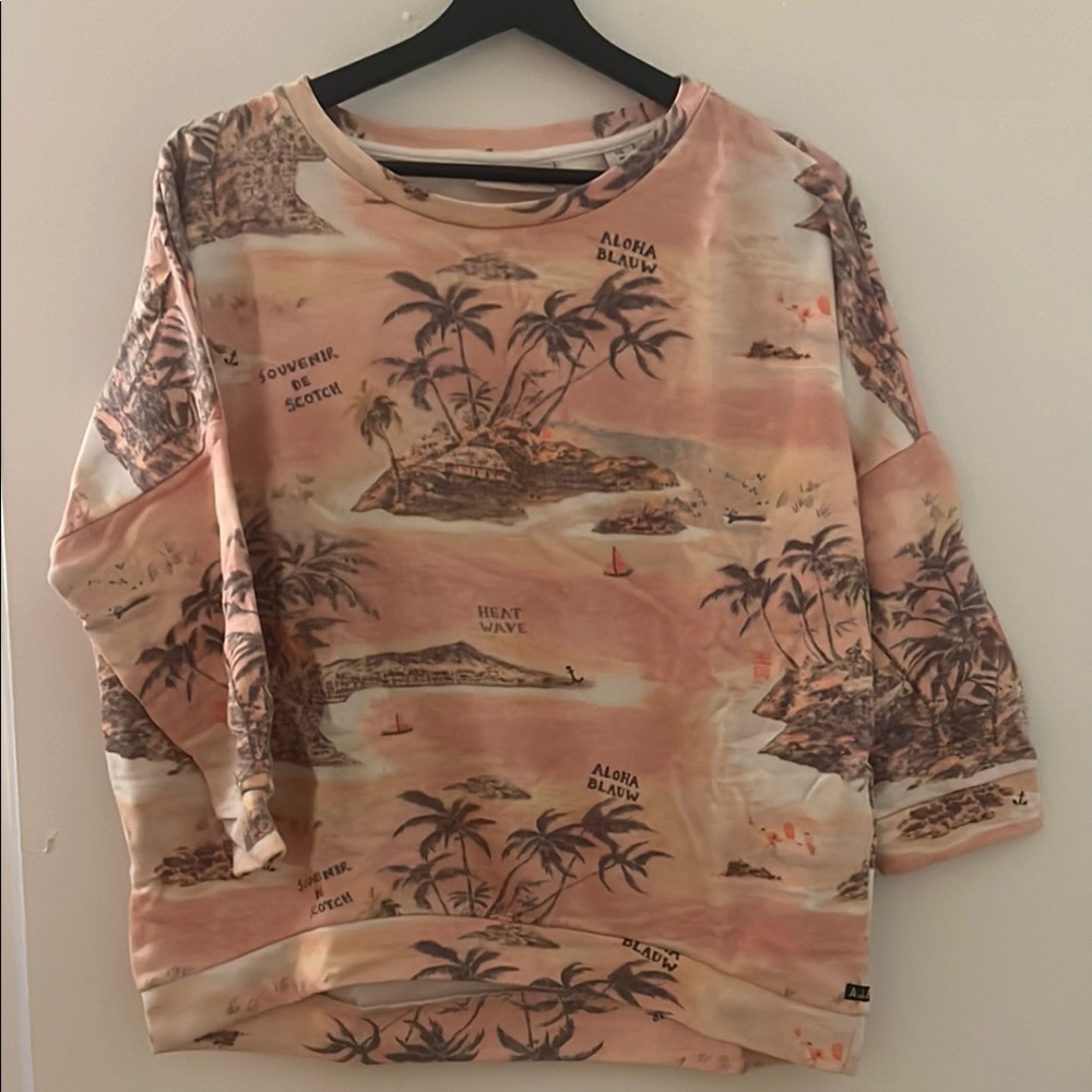 Scotch & Soda Pink 3/4 Sleeve Boxy Sweatshirt